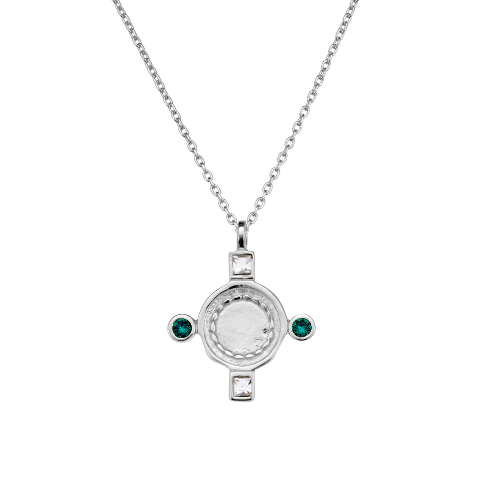 Sterling silver byzantine style necklace with CZ adorned medallion pendant