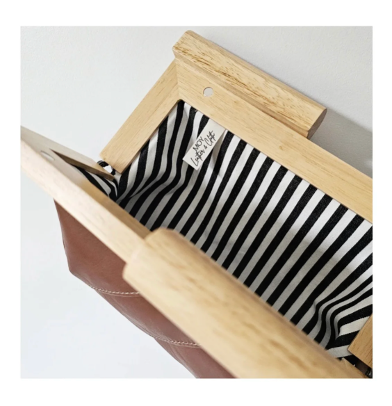 Cognac Leather & Timber Clutch