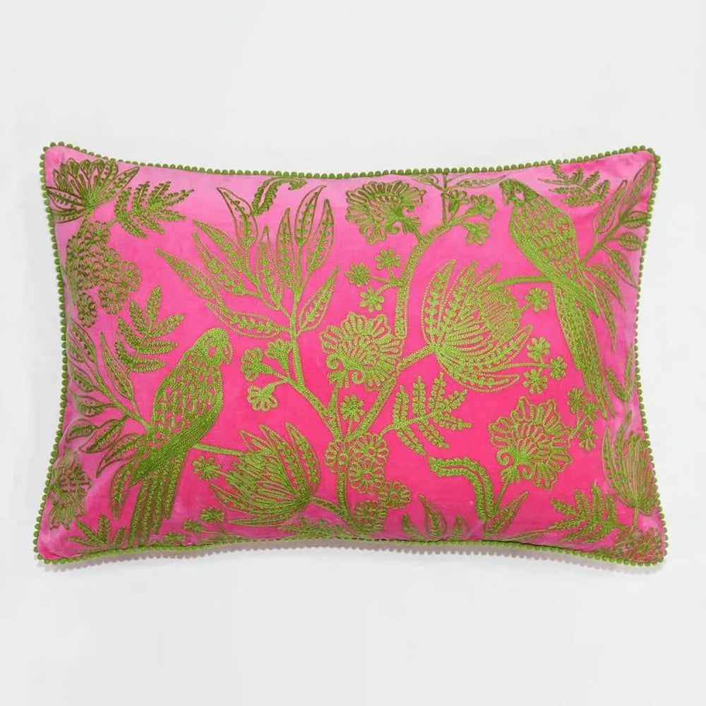 Jungle Bird Cushion Pink & Green