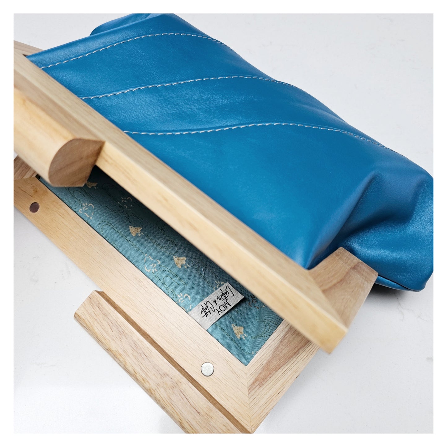 Teal Leather & Timber Clutch