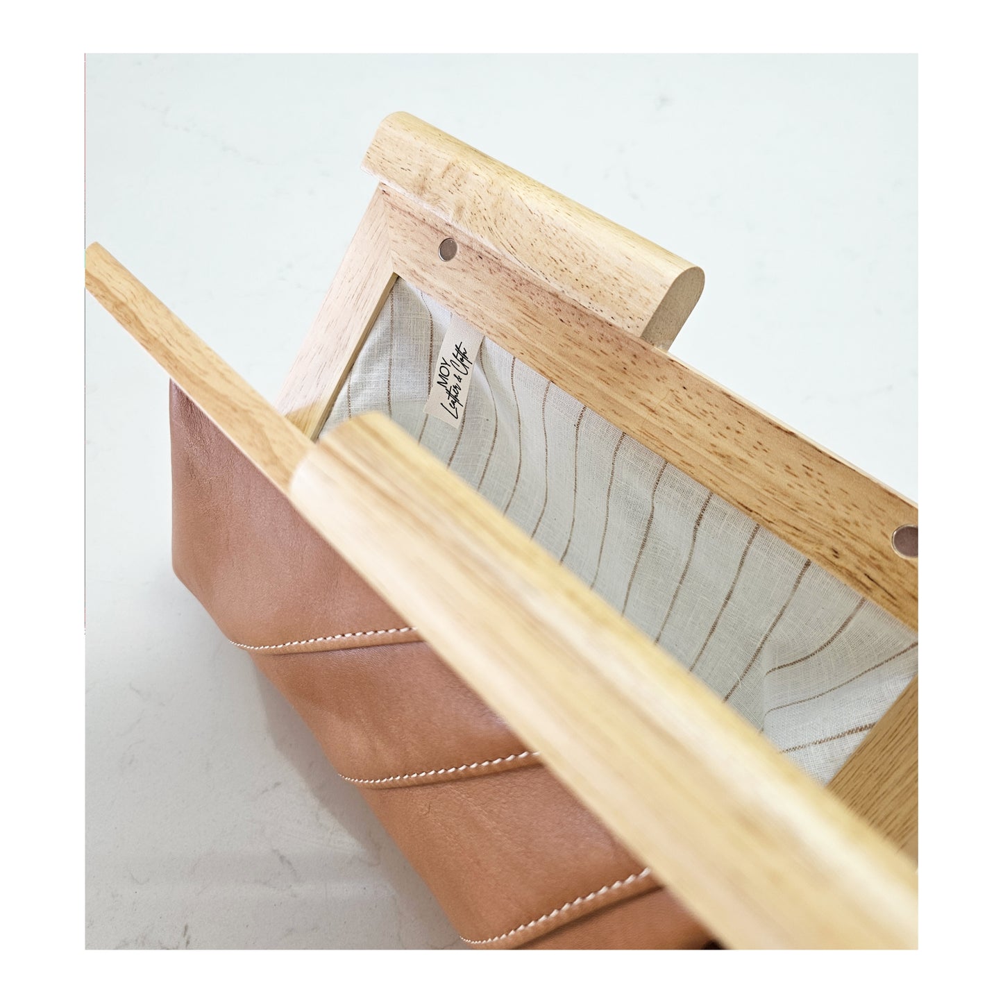 Caramel Leather & Timber Clutch