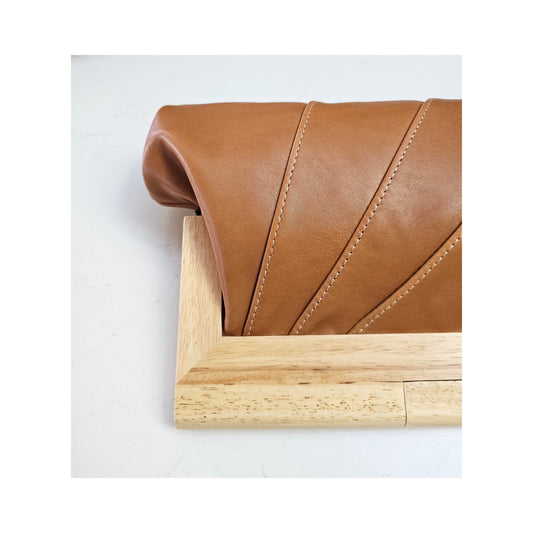 Caramel Leather & Timber Clutch
