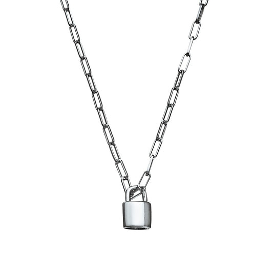 Sterling silver 5MM oblong chain link necklace with padlock charm