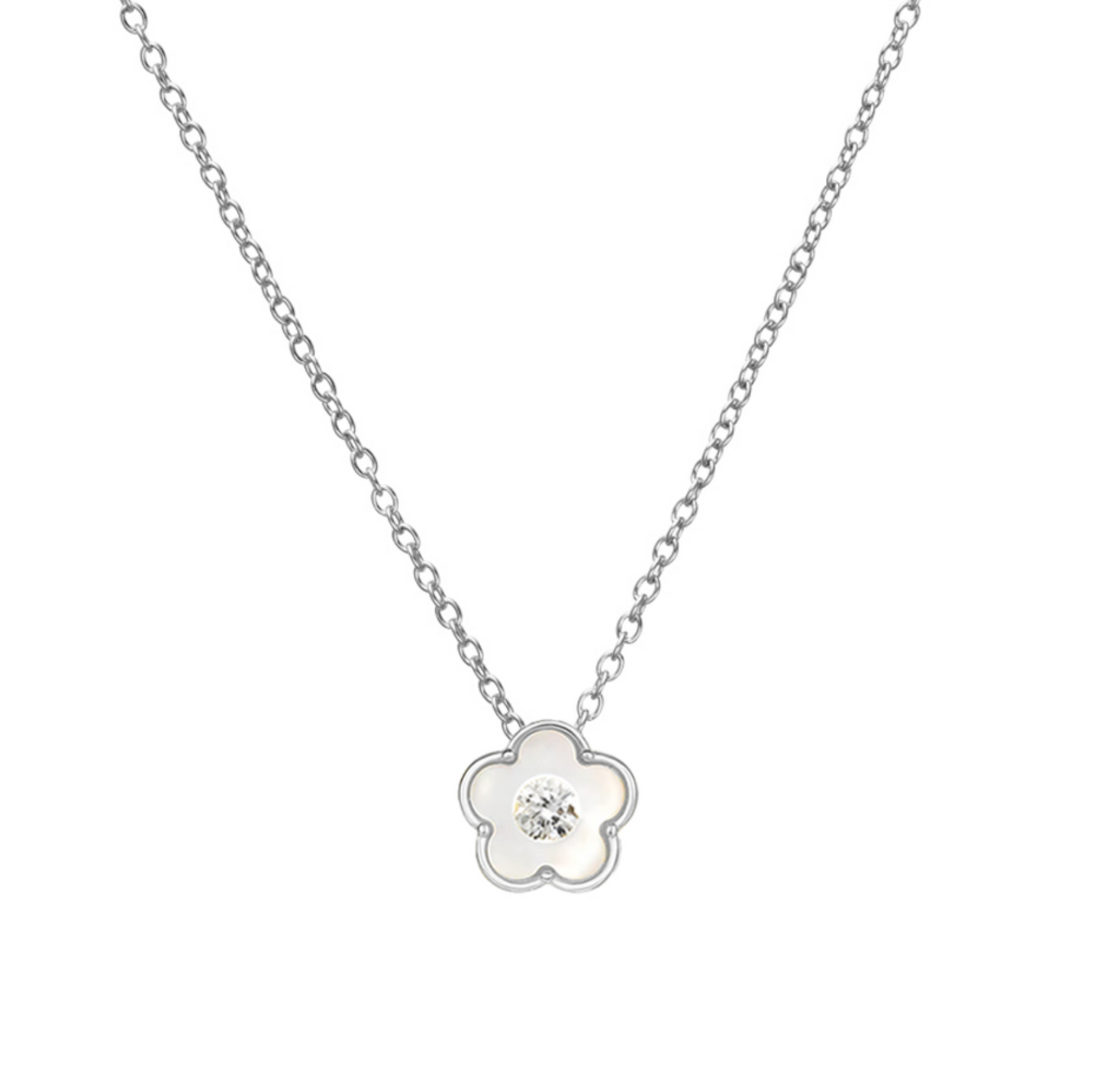 Sterling silver flower power MOP floating CZ pendant necklace