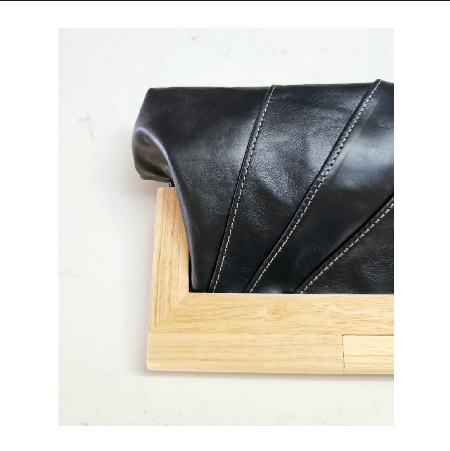 Black Leather & Timber Clutch