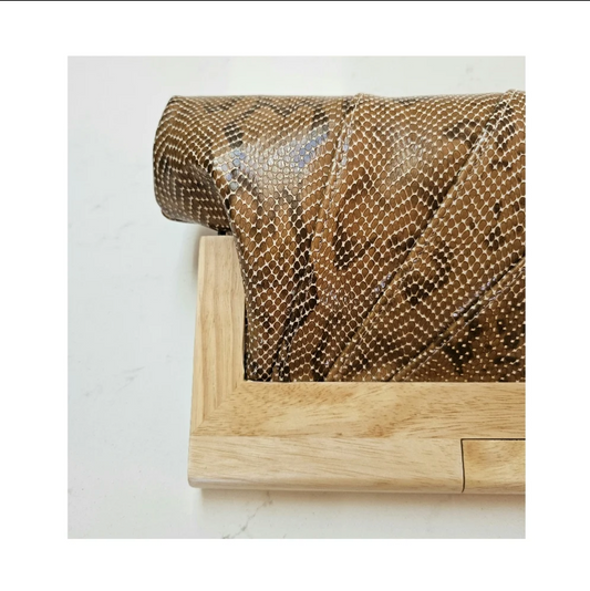 Snake Leather & Timber Clutch