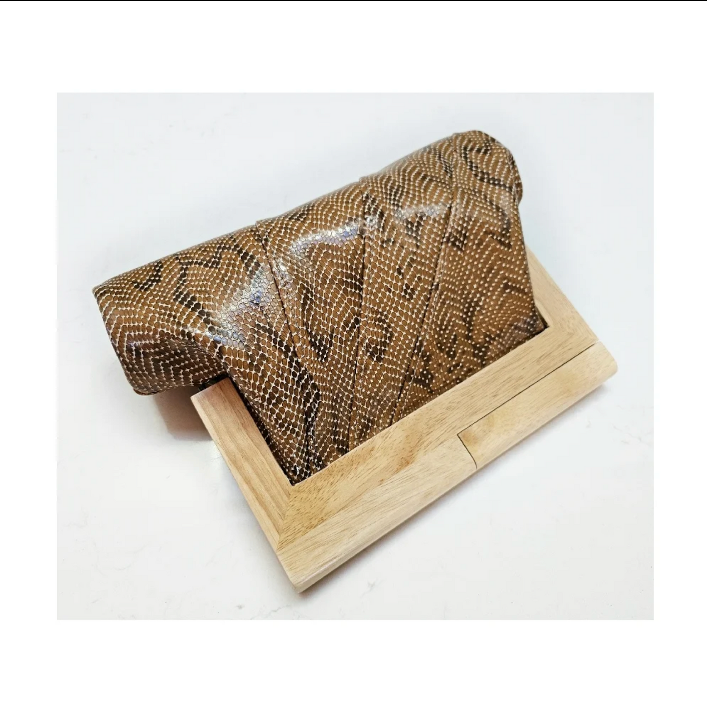 Snake Leather & Timber Clutch