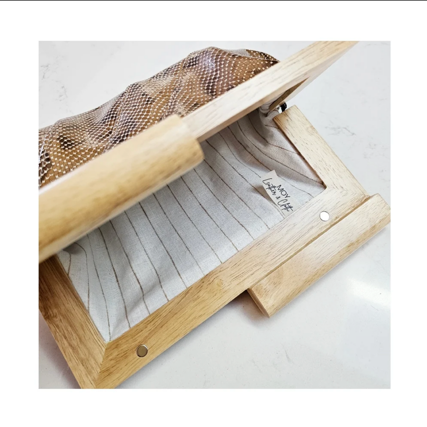 Snake Leather & Timber Clutch