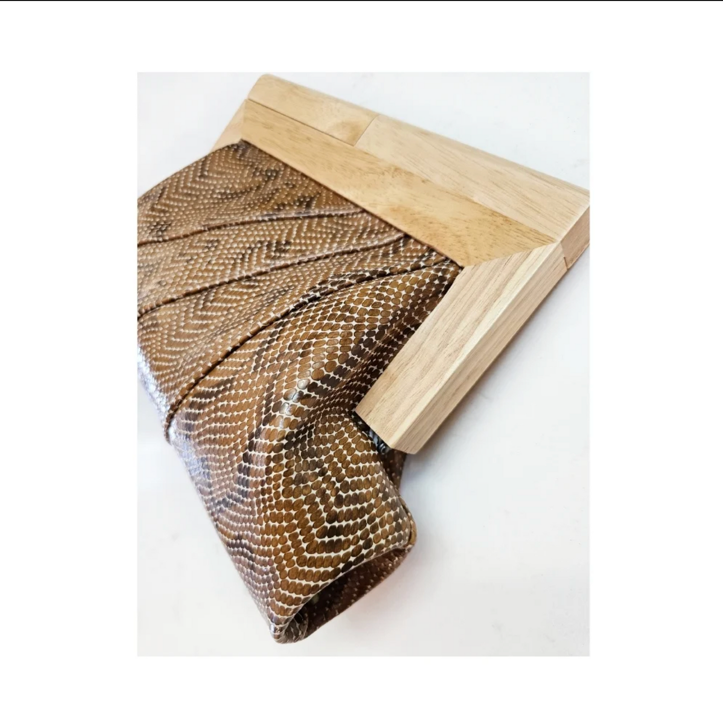 Snake Leather & Timber Clutch