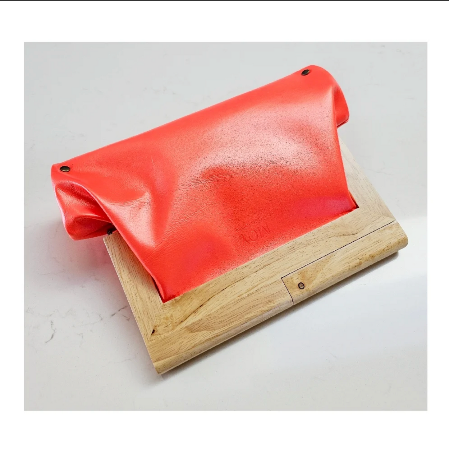 Neon Pink Leather & Timber Clutch