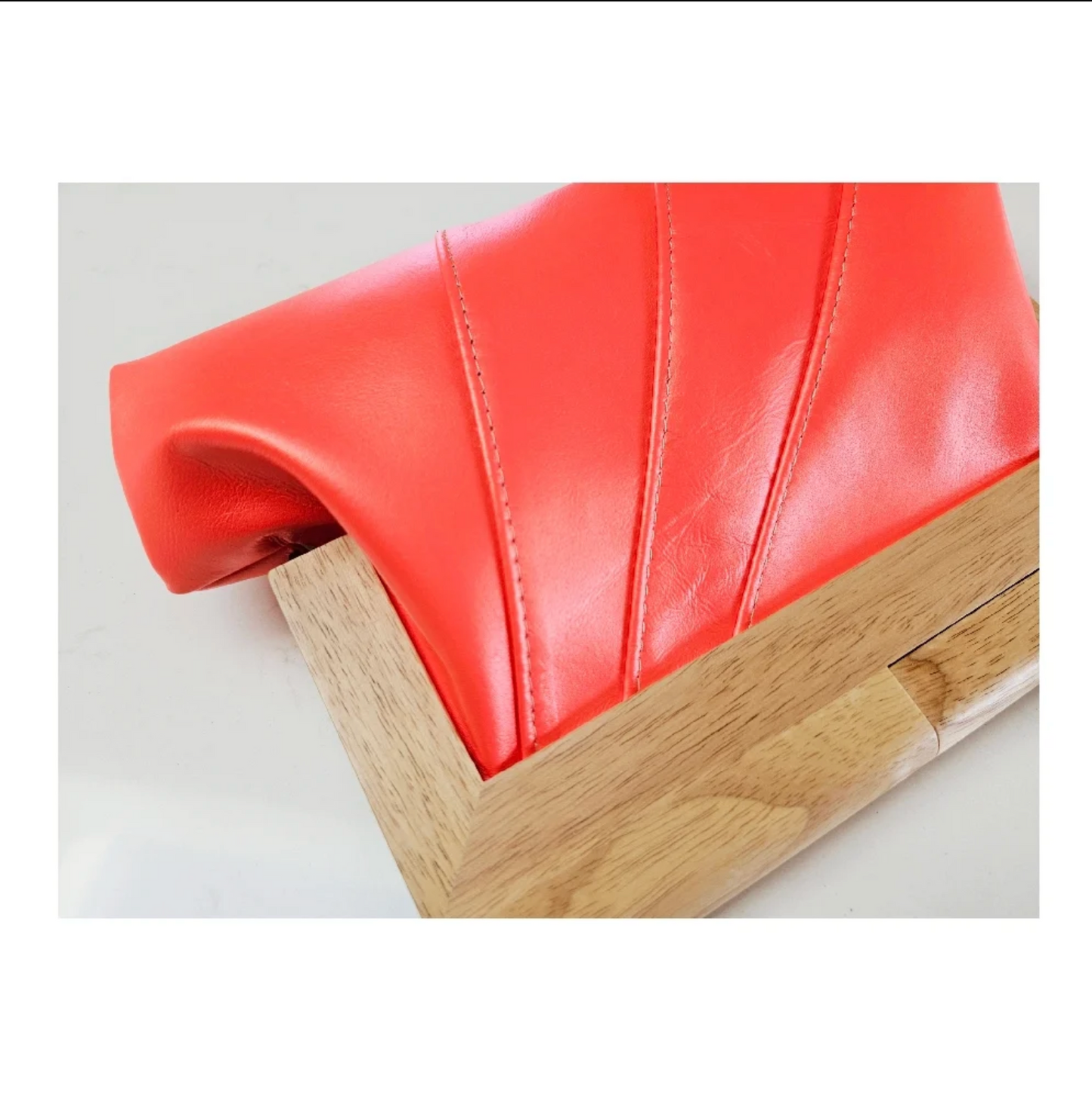 Neon Pink Leather & Timber Clutch