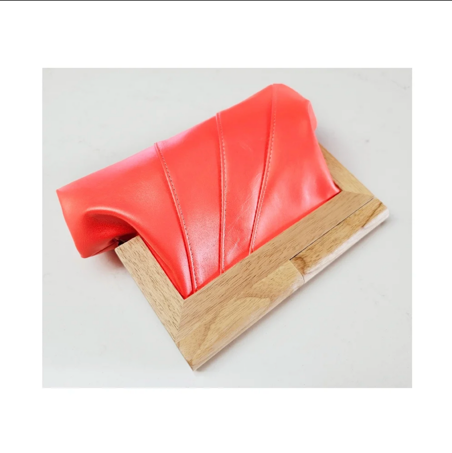 Neon Pink Leather & Timber Clutch