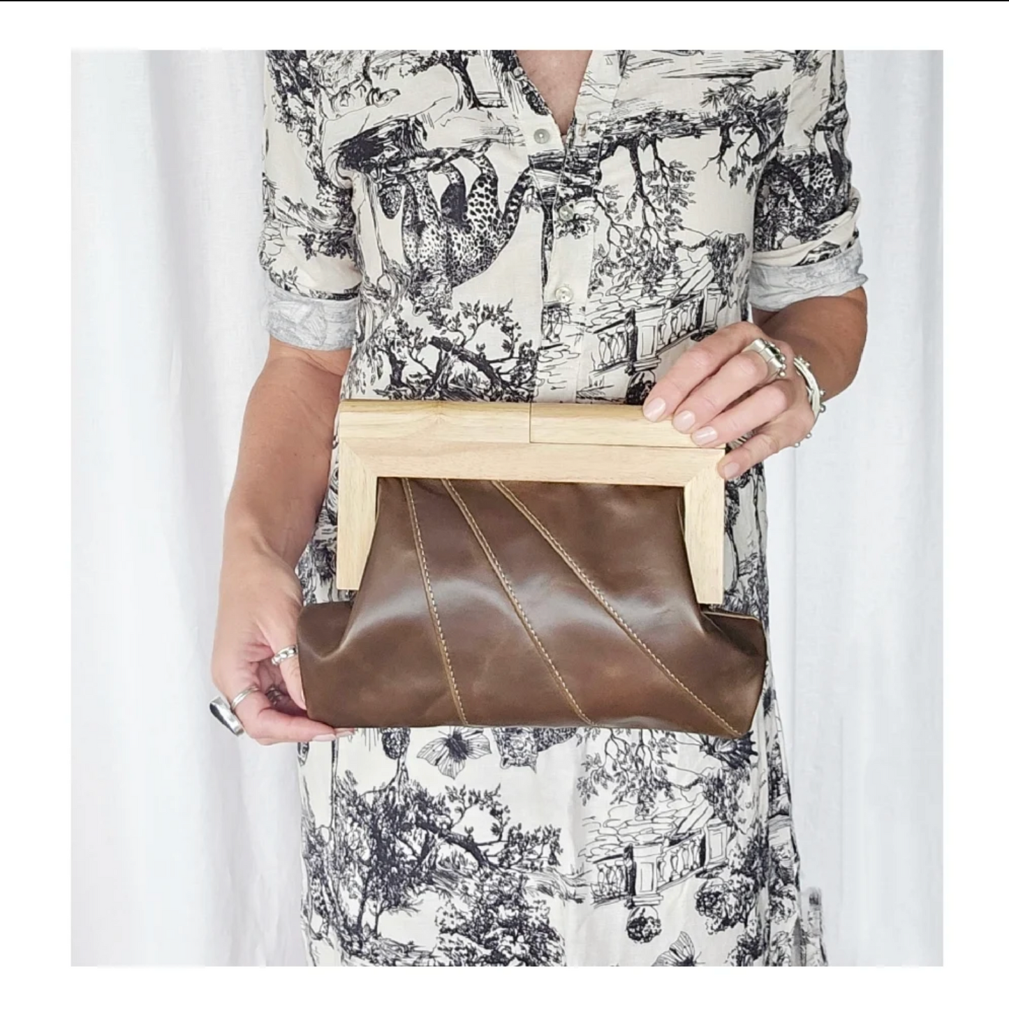 Chocolate Leather & Timber Clutch