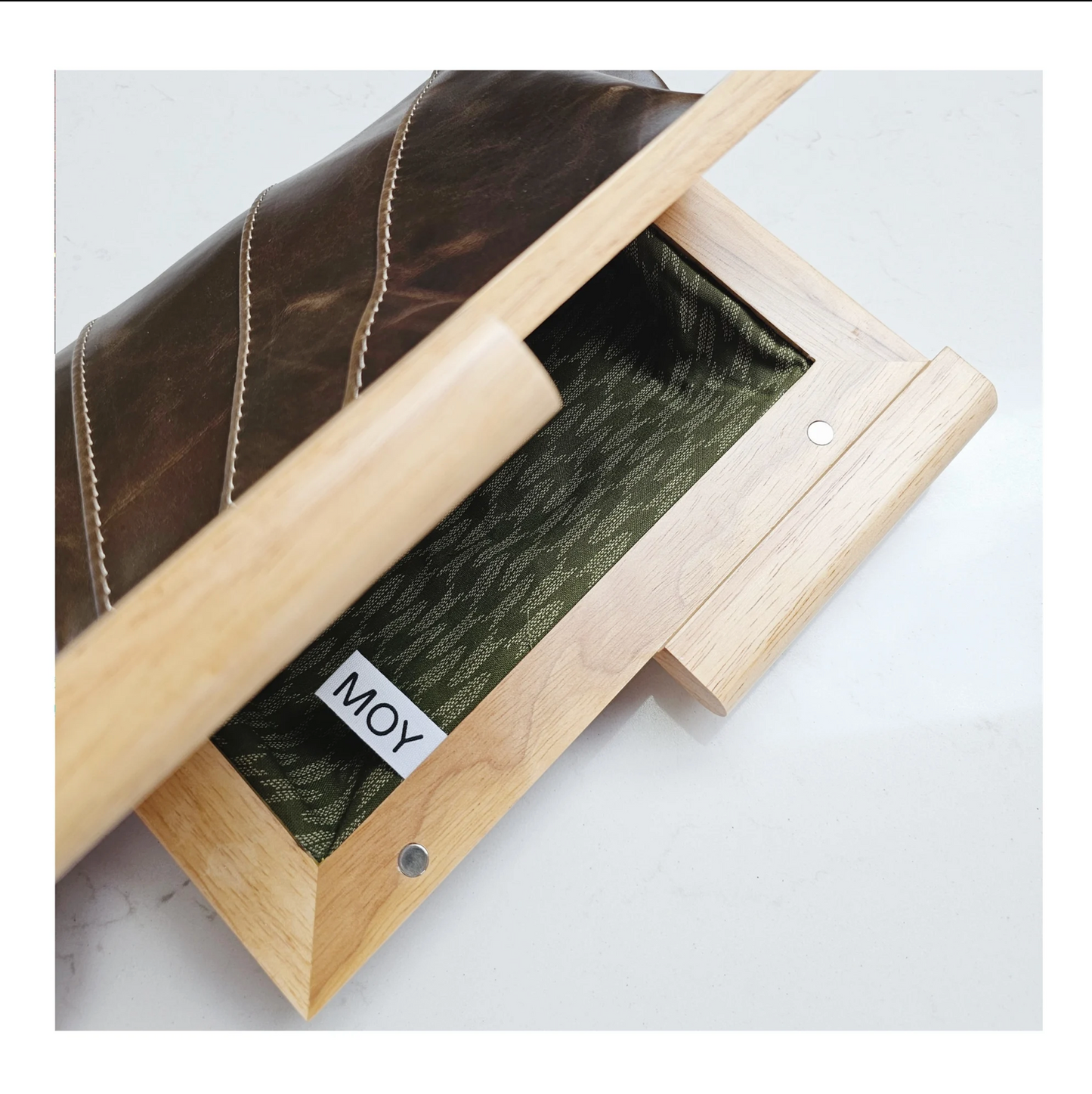Chocolate Leather & Timber Clutch