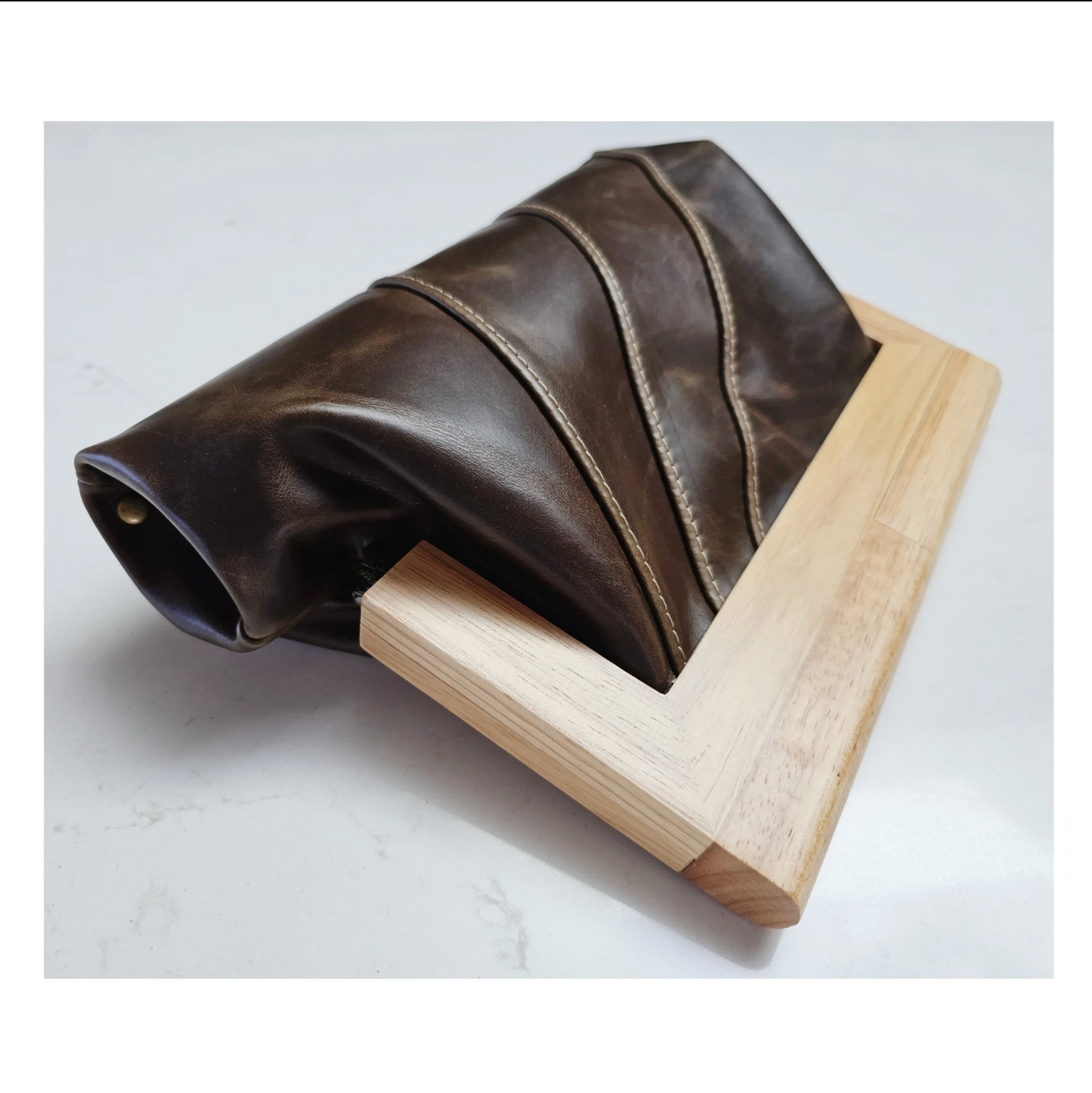 Chocolate Leather & Timber Clutch