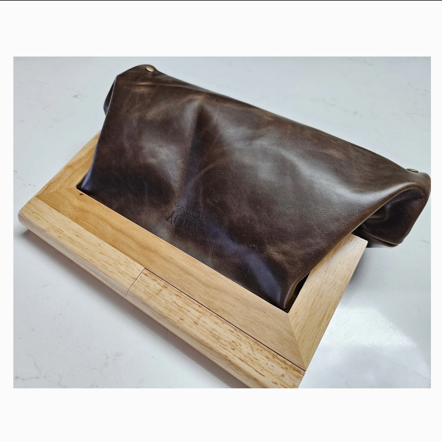 Chocolate Leather & Timber Clutch