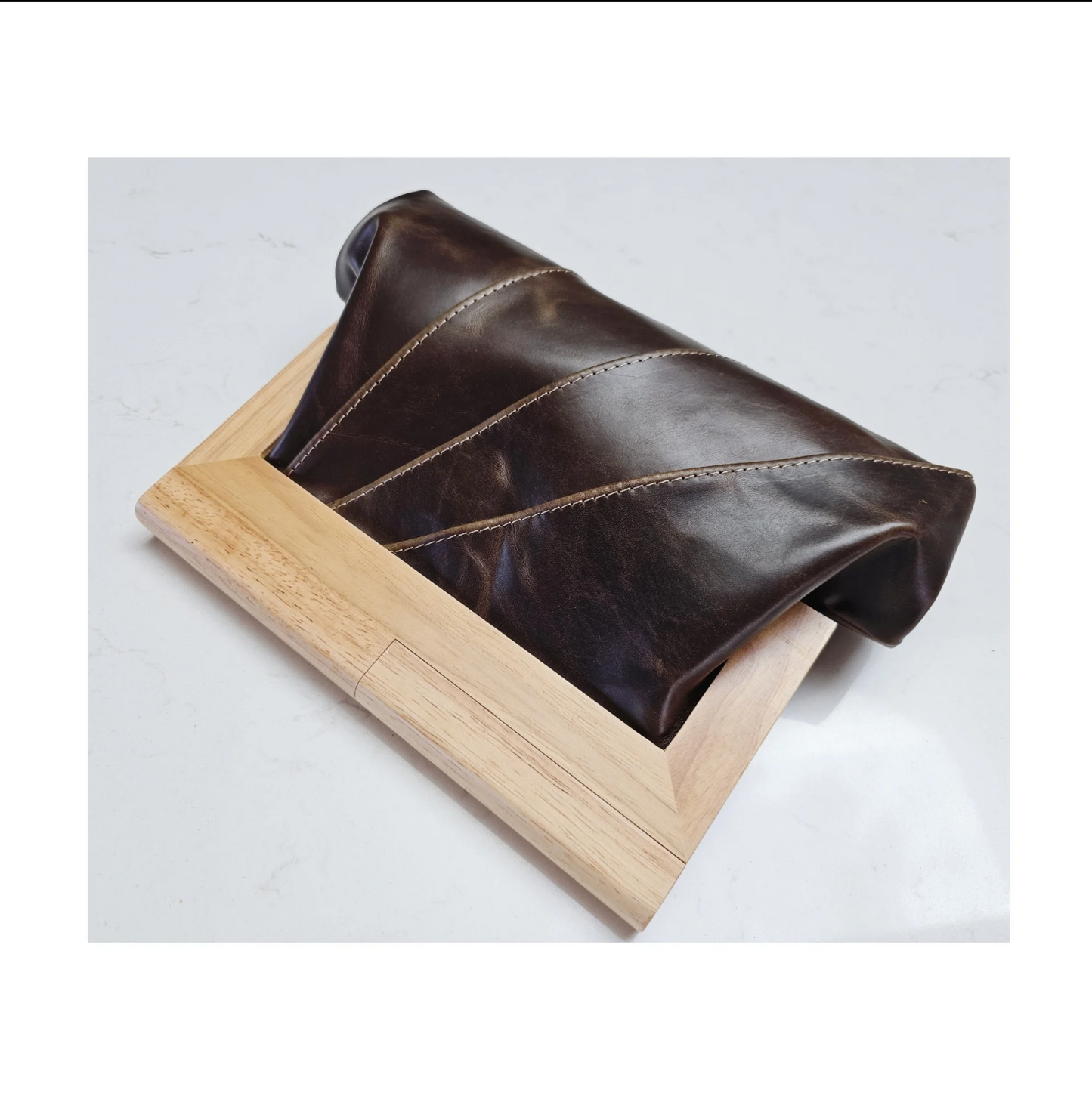 Chocolate Leather & Timber Clutch