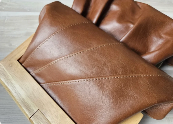 Cognac Leather & Timber Clutch