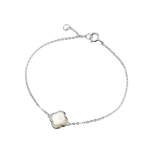 Sterling silver fine flower bracelet with mother of pearl